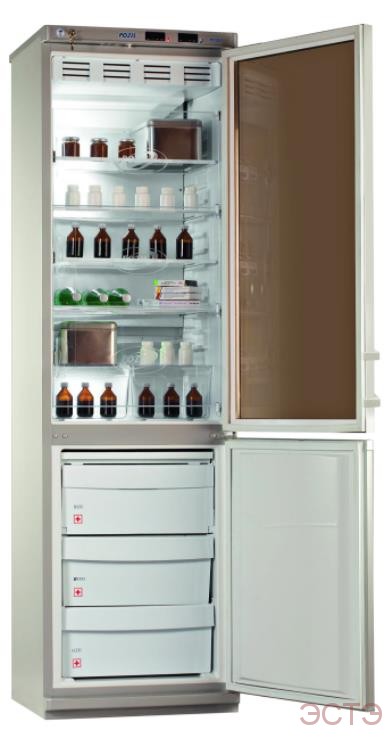 Холодильник фармацевтический POZIS ХЛ-340 с одной стеклянной прозрачной и одной металлической дверью