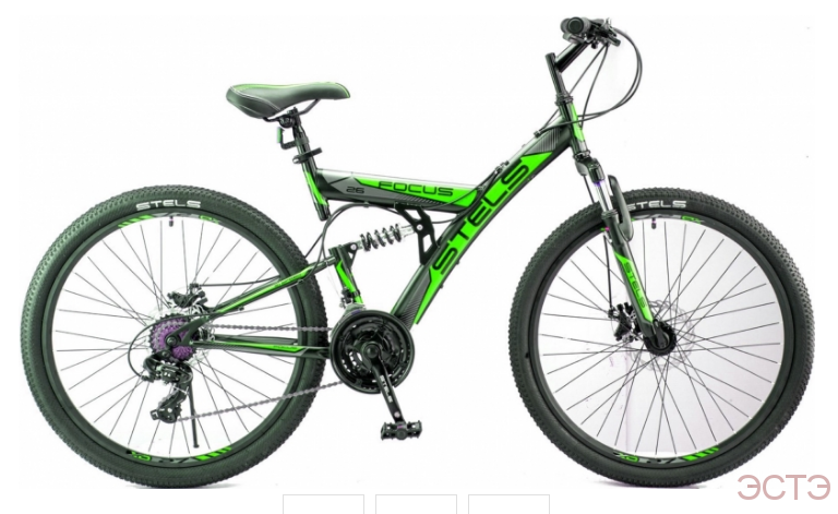Велосипед STELS Focus MD 26" 21-sp V010 18" Чёрный/зелёный