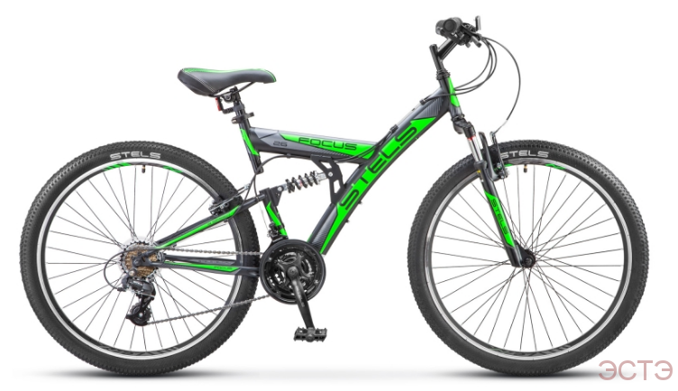 Велосипед STELS Focus V 26" 18-sp V030 18" Чёрный/зелёный