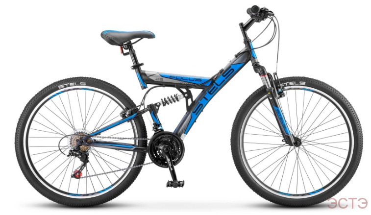 Велосипед STELS Focus V 26" 18-sp V030 18" Чёрный/синий