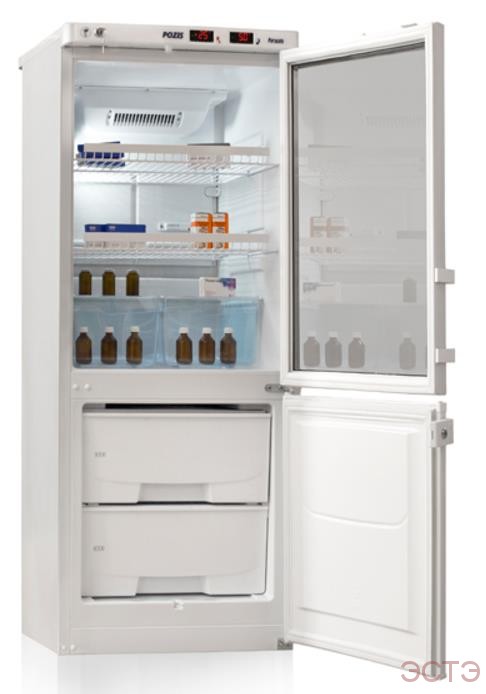 Холодильник фармацевтический POZIS ХЛ-250 с одной стеклянной прозрачной и одной металлической дверью